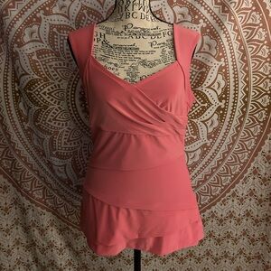 White House Black Market Pink Layered Surplice Sleeveless Top Medium